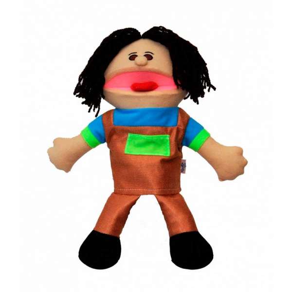 Лялька-рукавичка Puppets з язиком, хлопчик у коричневому комбінезоні