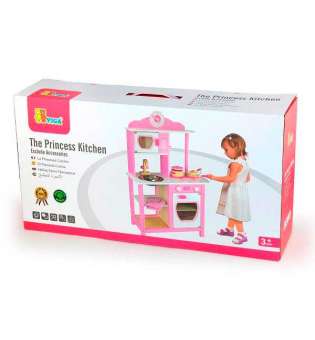 Дитяча кухня Viga Toys з дерева, біло-рожева (50111)