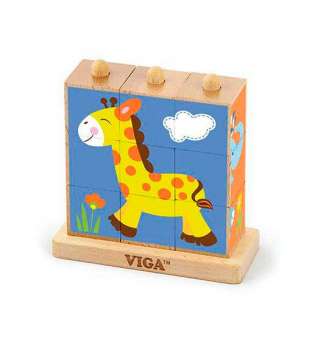 Дерев'яні кубики-пірамідка Viga Toys Звірята (50834)