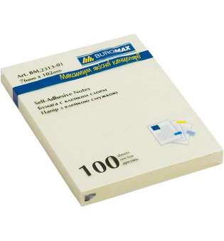 Блок паперу для нотаток PASTEL, 76x102 мм, 100 арк., жовтий