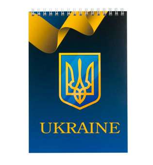 Блокнот на пружині зверху UKRAINE, А-5, 48л., клітка, картонна обкладинка, синій