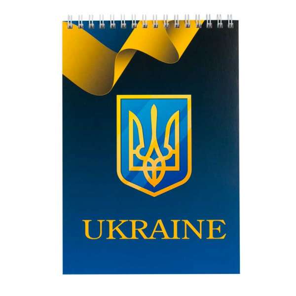 Блокнот на пружині зверху UKRAINE, А-5, 48л., клітка, картонна обкладинка, синій