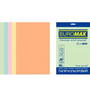 Набір кольорового паперу PASTEL, EUROMAX, А4, 80г/м2 (5х50/250арк.)