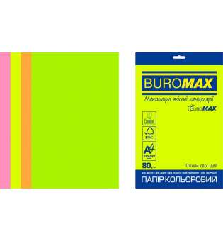 Набір кольорового паперу NEON, EUROMAX, 4 кол., 20 арк., А4, 80 г/м²