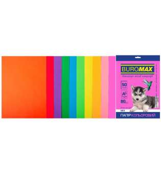 Набір кольорового паперу NEON+INTENSIVE, 10 кол., 50 арк., А4, 80 г/м²