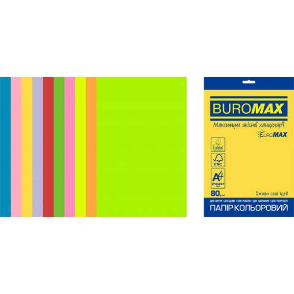 Набір кольорового паперу NEON+INTENSIVE, EUROMAX, 10 кол., 50 арк., А4, 80 г/м²