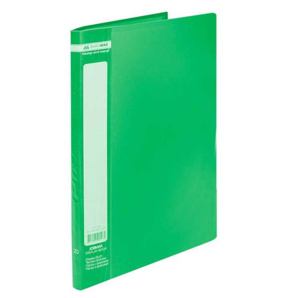 Папка пластикова з 20 файлами, JOBMAX, А4, зелена