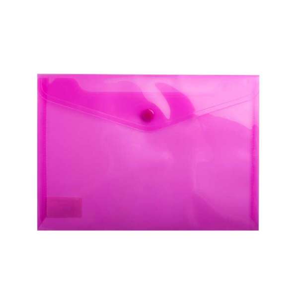 Папка-конверт, на кнопці, А5, глянцевий прозорий пластик, рожева