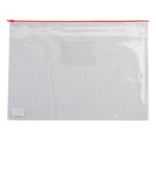 Папка - конверт, на блискавці zip-lock, А4, глянцевий прозорий пластик, червона блискавка(ціна за 12шт.)(ціна за 12шт.)