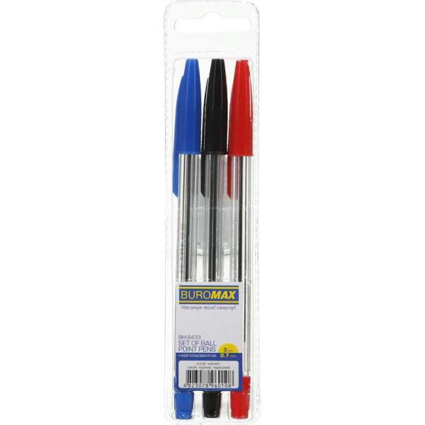 Набір з 3-х кул. ручок CLASSIC (тип корвіна), 0,7 мм, пласт. корпус, 3 кольори чорнил