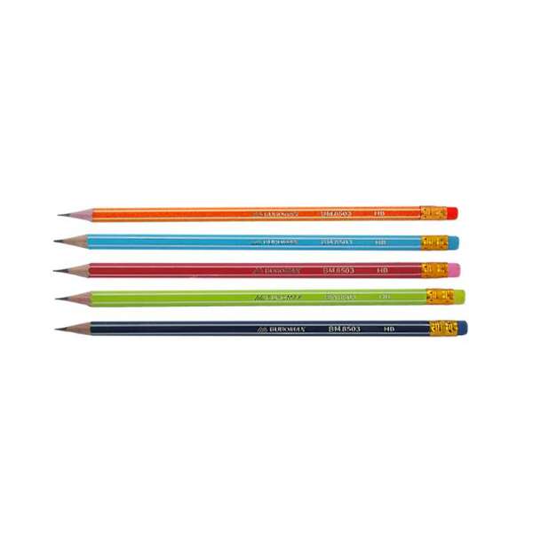 Олівець графітовий WHITE LINE, НВ, з гумкою, асорті, з білою смужкою, карт. коробка 12 шт.