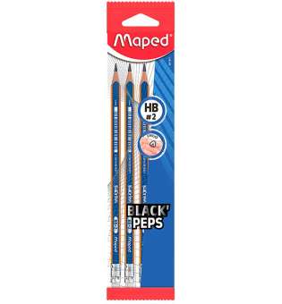 Олівець графітовий BLACK PEPS HB, з гумкою, блістер (3 шт.)