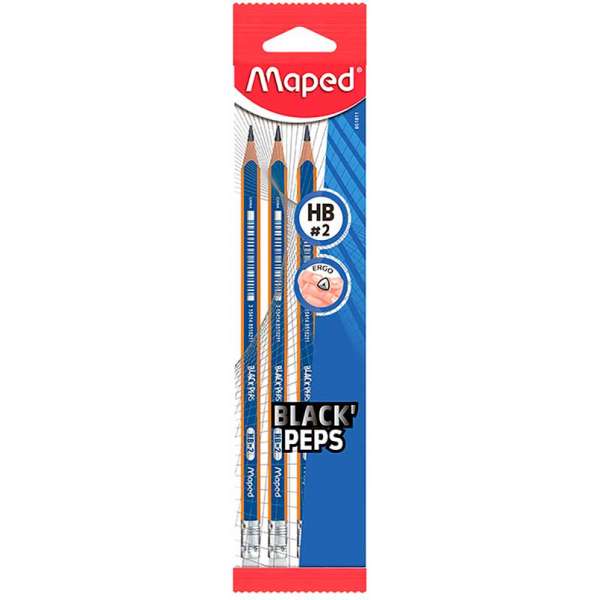 Олівець графітовий BLACK PEPS HB, з гумкою, блістер (3 шт.)