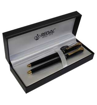 Комплект ручок (перо+ролер) в подарунковому футлярі L, чорный