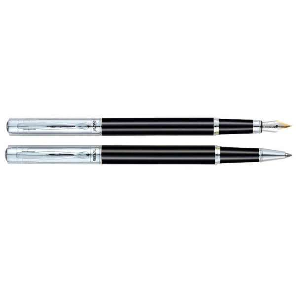 Комплект ручок (перо+ролер) в подарунковому футлярі L, чорний металік