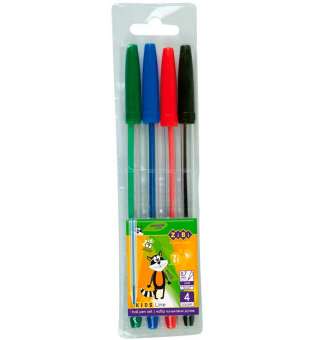 Набір з 4 кулькових ручок в пластиковому пеналі, KIDS Line