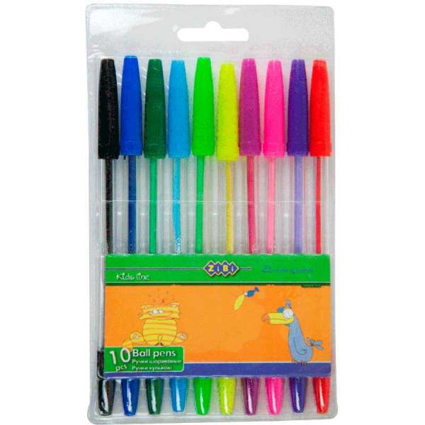 Набір з 10 кулькових ручок в пластиковому пеналі, KIDS Line