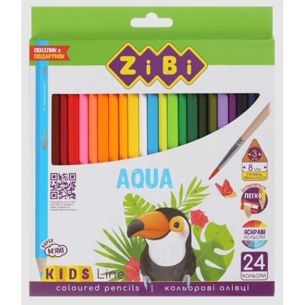 Олівці кольорові акварельні AQUA, 24 шт., KIDS LINE