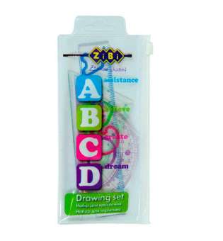 Комплект ABCD: лінійка 15см, 2 косинця, транспортир, прозорий, KIDS Line