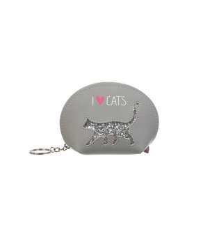 Кейс для монет CAT LOVER,12,5x8,5x4,5 см, сірий (декор: глітерний кіт)