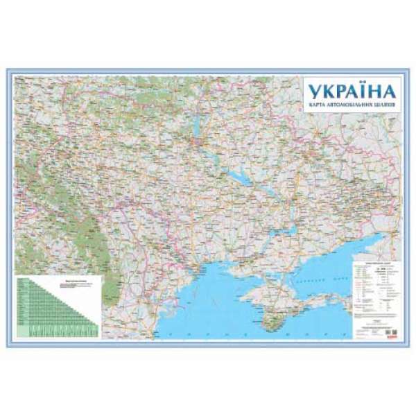 Україна. Карта автошляхів картон на капі в рамі м-б 1:1 000 000