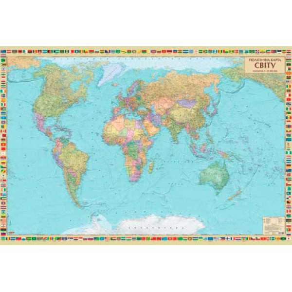 Політична настінна карта світу картон офісна м-б 1:22 000 000