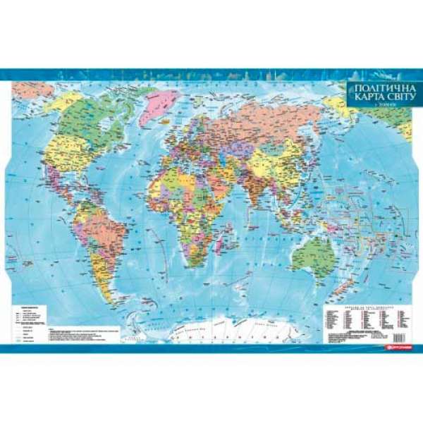 Політична настінна карта світу ламінована м-б 1:35 000 000 на планках
