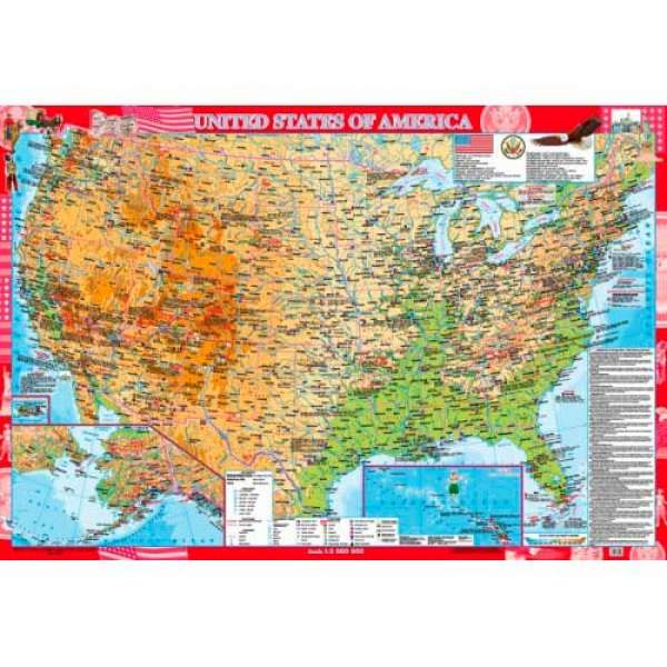 USA (США) Навчальна з/г карта картон м-б 1:3 000 000 