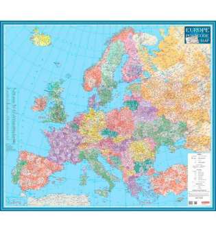 Європа. Карта поштових індексів м-б 1:4 000 000 картон (Латинська)