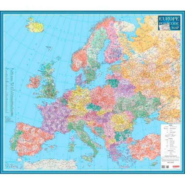 Європа. Карта поштових індексів м-б 1:4 000 000 картон (Латинська)