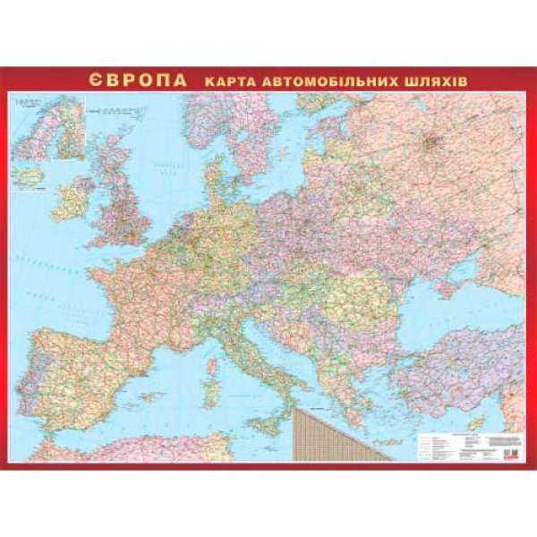 Європа. Карта автомобільних шляхів м-б 1:3 000 000 картон