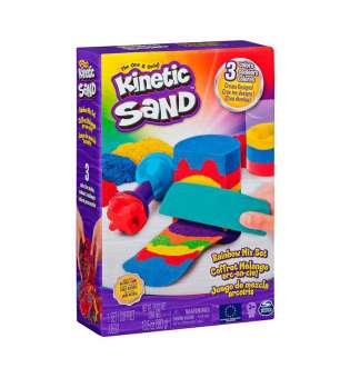 Набір піску для дитячої творчості - KINETIC SAND ВЕСЕЛКОВИЙ МІКС (3 кольори, 383 g, аксес.)