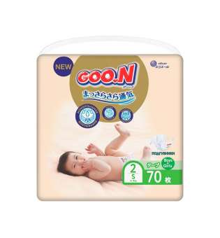Підгузки GOO.N Premium Soft для дітей 4-8 кг (розмір 2(S), на липучках, унісекс, 70 шт)
