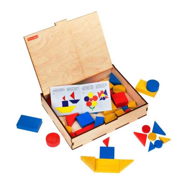 Набір логічних блоків Дьєнеша (в коробці з деревини) 48 деталей
