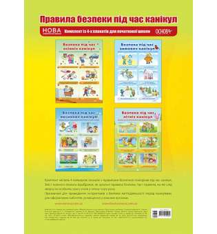 Наочні посібники. Правила безпеки під час канікул. Комплект із 4-х плакатів для початкової школи. ЗПП032