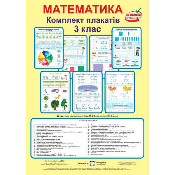 Комплект плакатів з математики. 3 кл. (до підруч. Богдановича М.)