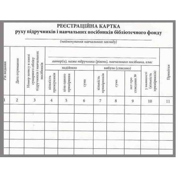 Реєстраційна картка руху підручників і навчальних посібників бібліотечного фонду НОВА