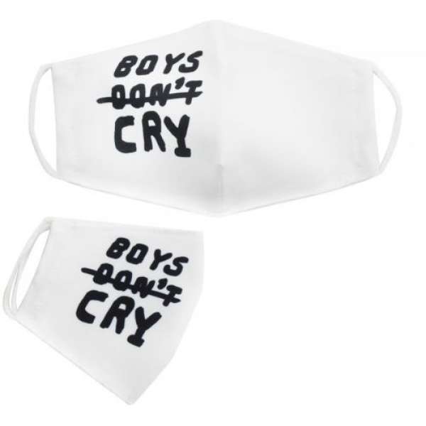 Багаторазова 4-х шарова захисна маска "Boys do not cry" розмір 3, 7-14 років, біла