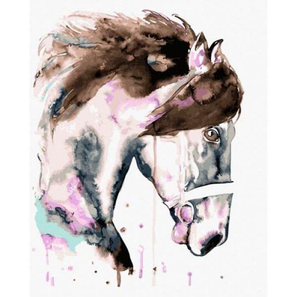 Картина по номерам Кінь у акварельну плямку