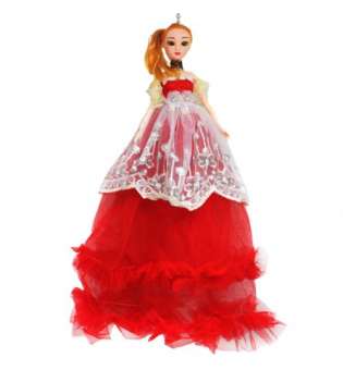 Лялька в довгій сукні з вишивкою, червоний