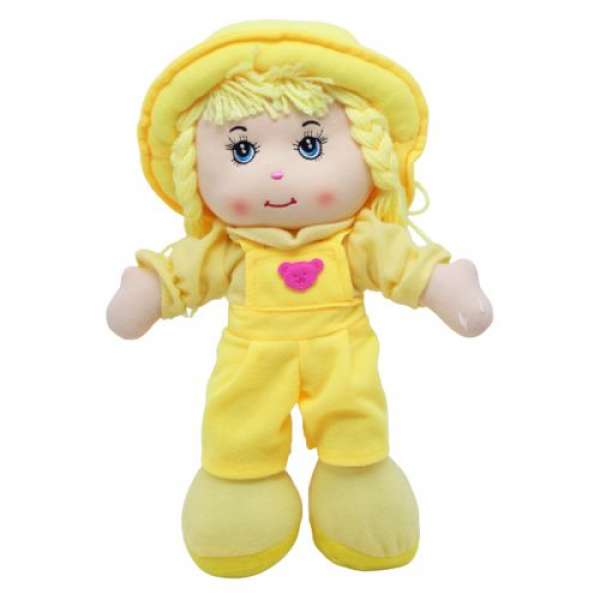 Мʼяка лялька Дівчинка у комбінезоні, жовта