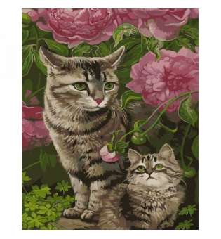 Картина за номерами "Котикики в квітах" ★★★★