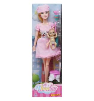 Лялька "Медсестра" з дитиною (у рожевій сукні)