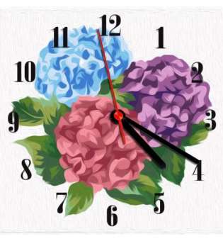 Годинник-картина за номерами Гортензії, 30х30 см