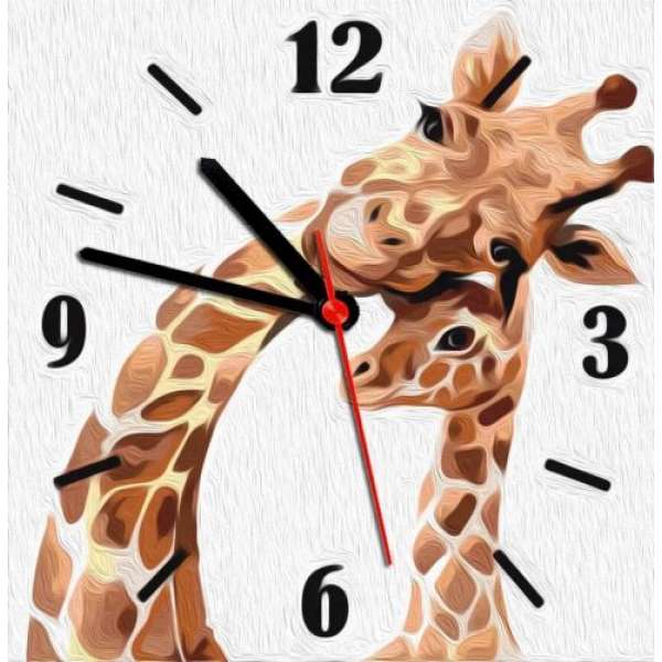 Годинник-картина за номерами Жирафчики, 30х30 см