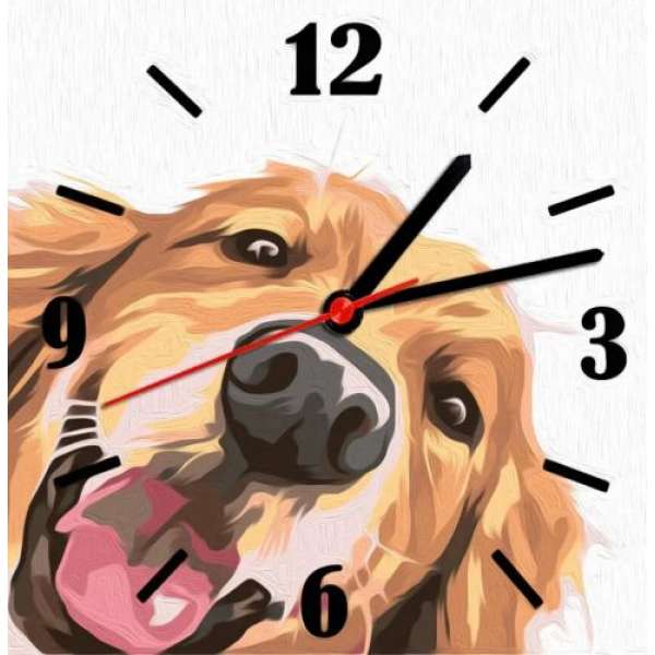 Годинник-картина за номерами "Песик", 30х30 см