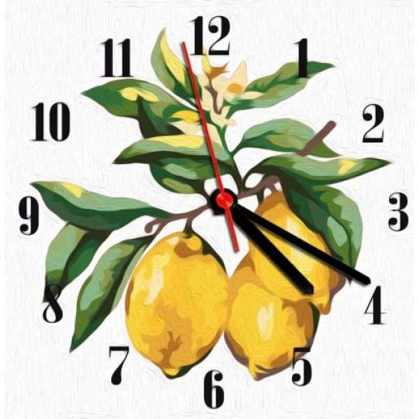 Годинник-картина за номерами Лимон, 30х30 см