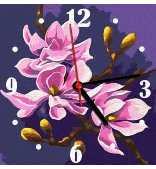 Годинник-картина за номерами Магнолії, 30х30 см