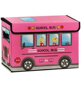 Кошик-пуфик для іграшок "Шкільний автобус", рожевий