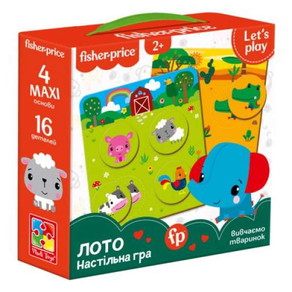 Гра настільна "Fisher Price. Лото. Вивчаємо тваринок" в коробці VT2910-01